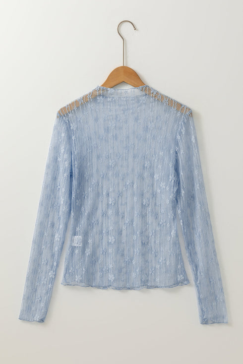 Sheer Floral Lace Long Sleeve Slim Fit Top